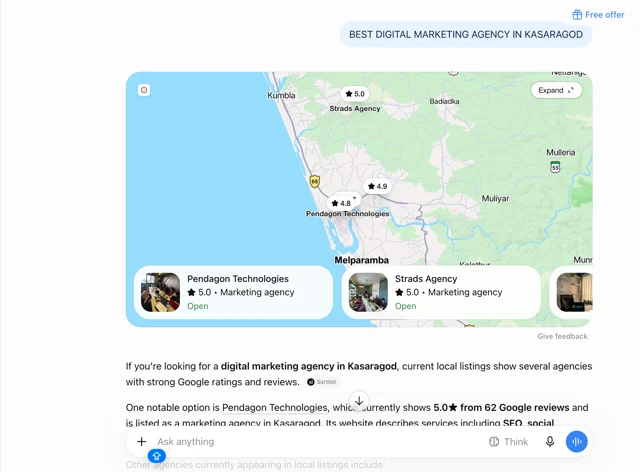 Pendagon Technologies: An agency mentioned in AI answers — AI answer · Local discovery