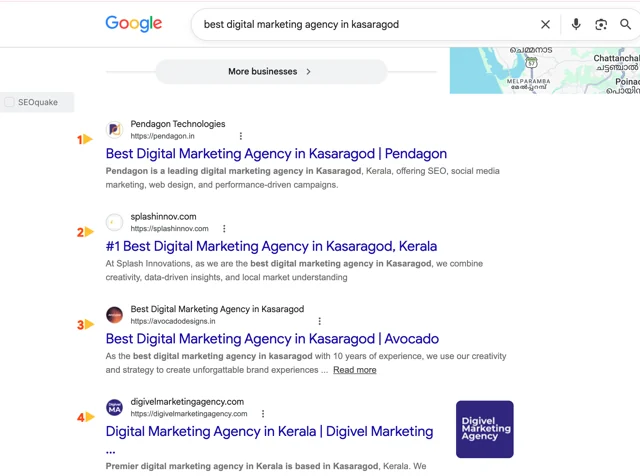 Pendagon Technologies: Local organic search visibility — Google Search · Organic results