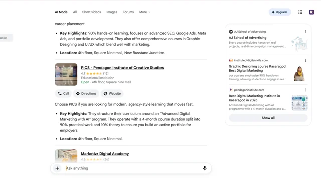 PICS Institute: PICS in a generative search answer — Google AI Mode · Generative search